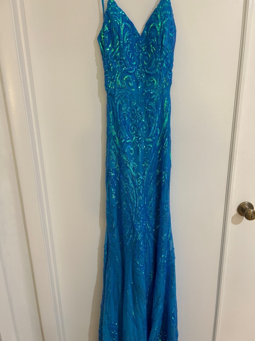 Teal Sequin V-Neck Mermaid Gown